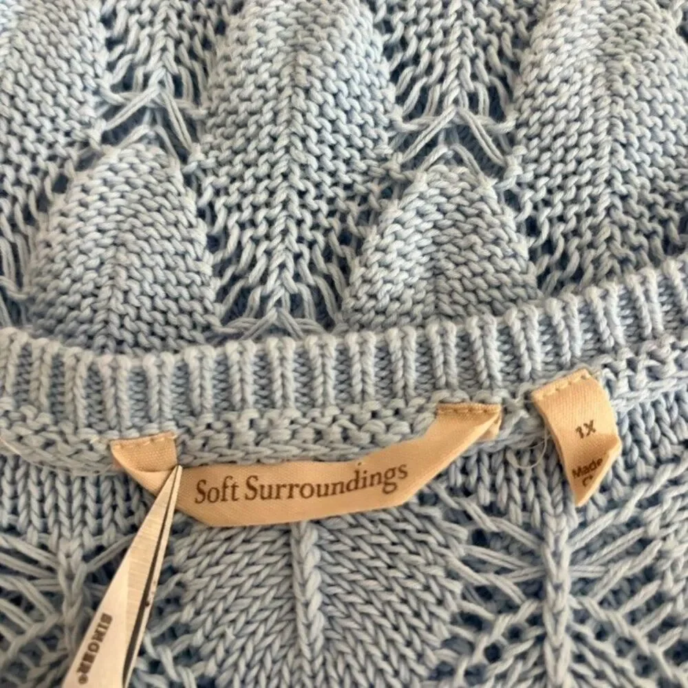 Soft Surroundings Sweater Women's 1X Blue Chinky Knit Long Sleeve Pullover Open - Picture 6 of 8